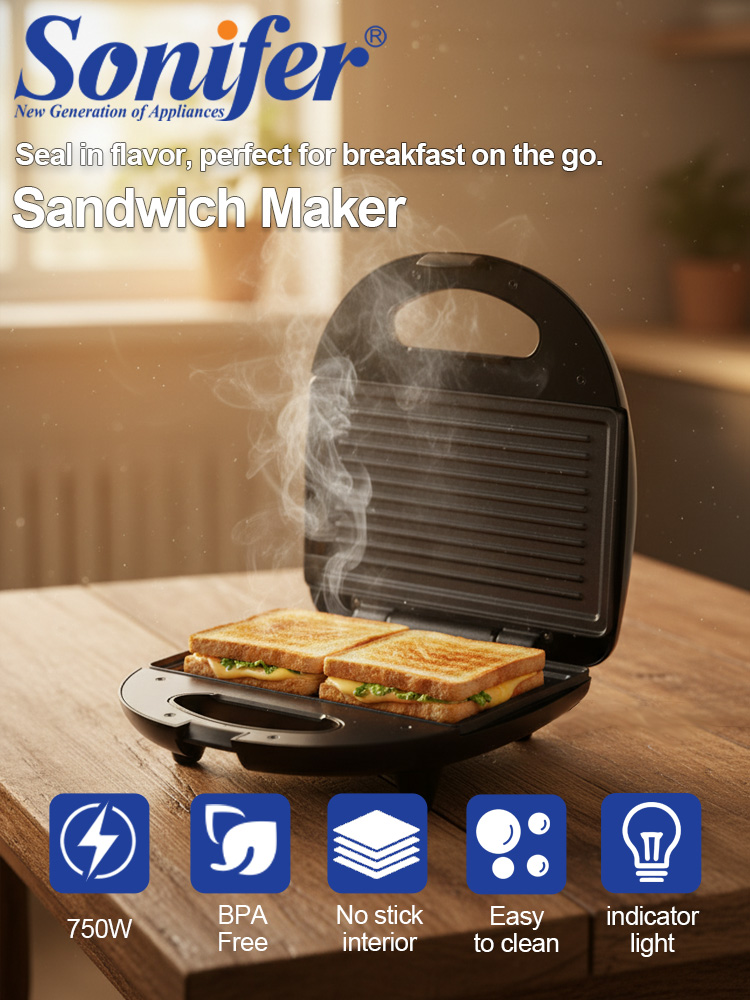 Breakfast Sandwich Press - Sandwichera Sonifer SF-6173 750W, Prensa para