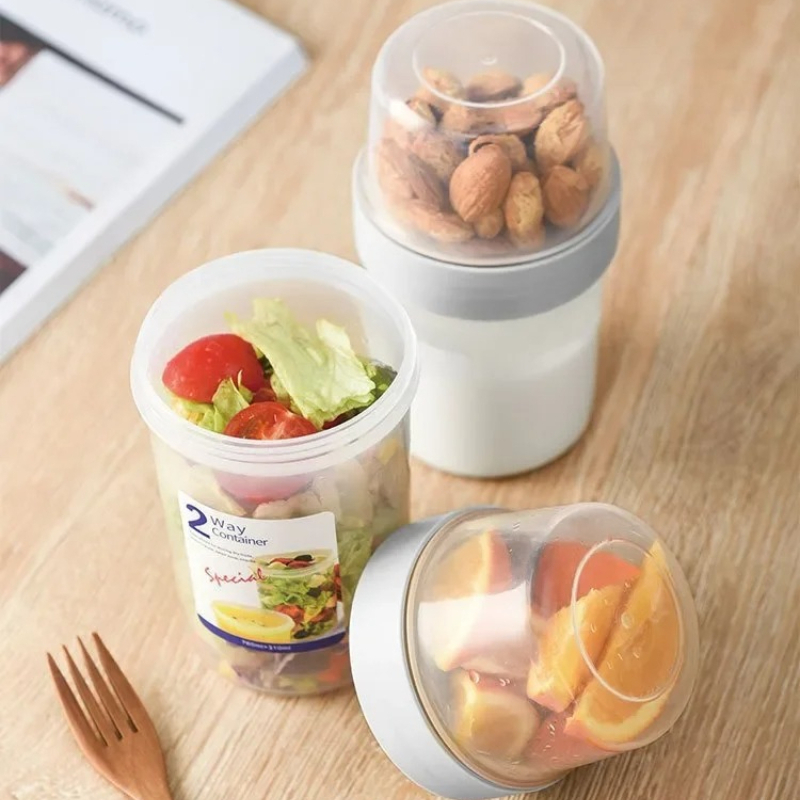 Meal Prep Yogurt Containers - Desayuno avena cereales nuez yogur ensalada