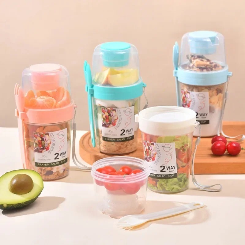 Meal Prep Yogurt Containers - Taza de ensalada portátil, taza doble